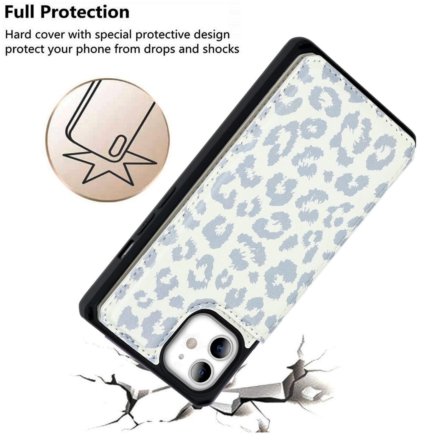 Premium PU Leather iPhone 11 Wallet Case with RFID Blocking Card Slots, Kickstand & Wrist Strap | Slim Protective Cover with Card Holder for iPhone 11 6.1 Inch (Gray Leopard) - Perfect for Travel, Shopping & Everyday Convenience
