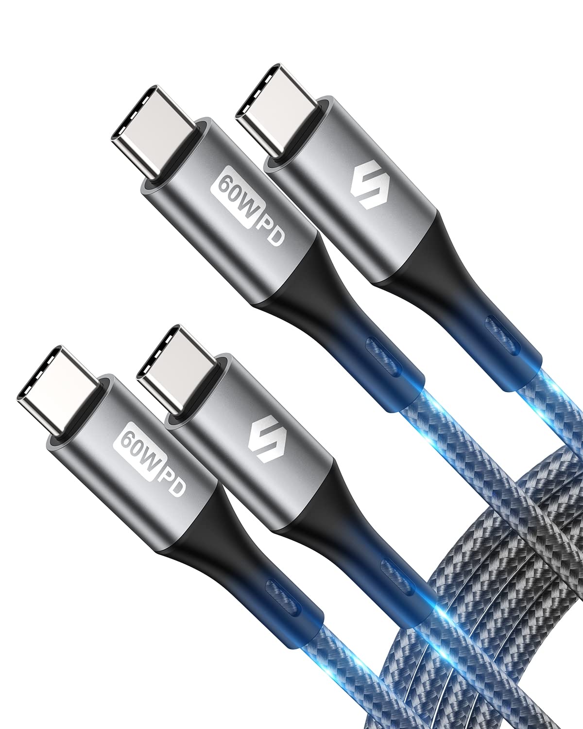Silkland 2-Pack USB C to USB C Cable 1.6FT Fast Charging 60W PD QC 3.0 - Compatible with MacBook Air, Samsung Galaxy S22/S21/S20 Ultra, iPad Air 4, iPad Pro 2021, iPad Mini 6, Google Pixel - Perfect for Travel, Office & Home Charging