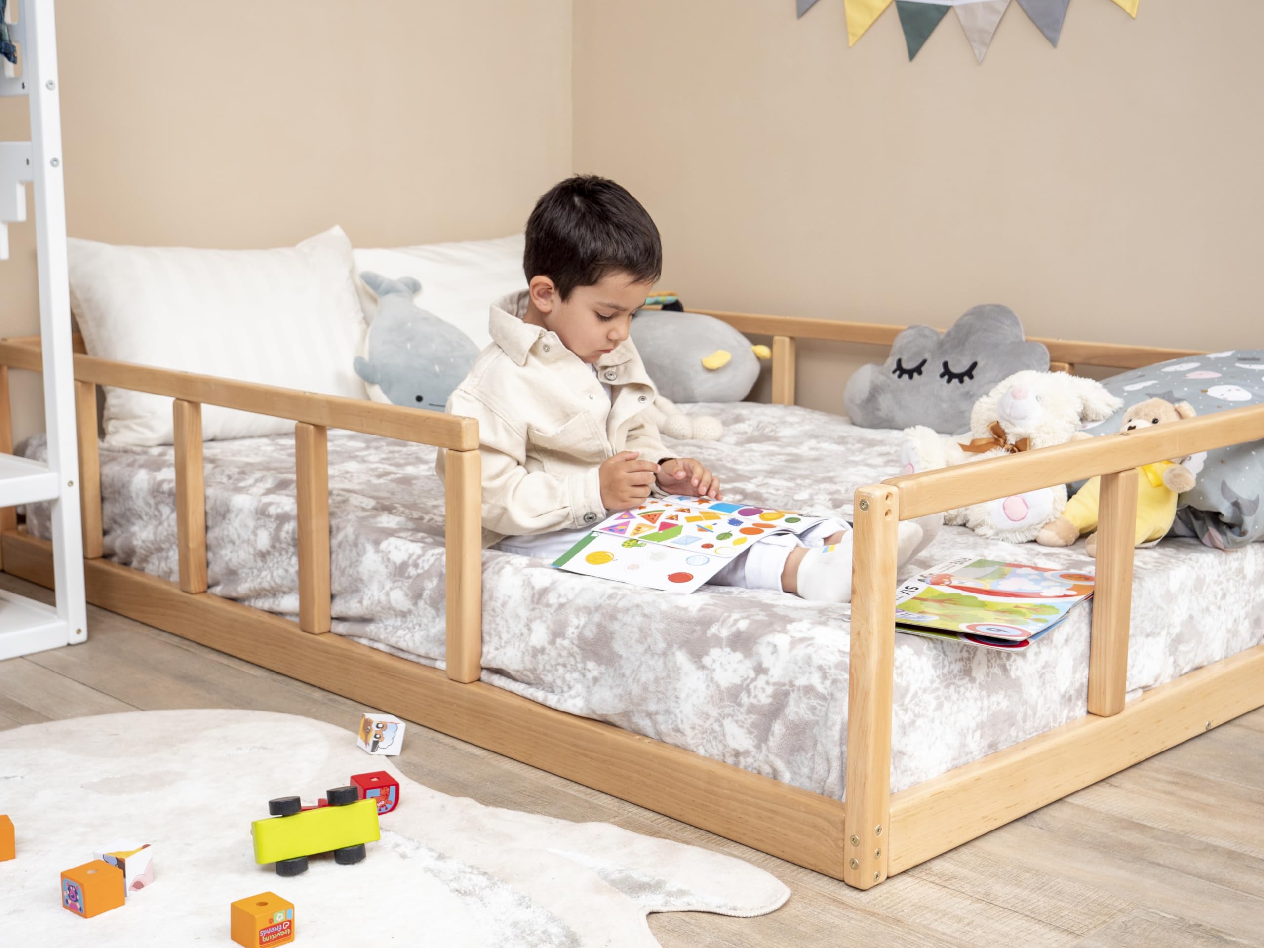 Montessori Toddler Floor Bed Twin - Scandinavian Wooden Bed Frame with Safety Rails for Kids - Low Platform Bed for Toddlers - Safe & Stylish Nursery Furniture for Montessori Bedrooms (Model 10) - Perfect for Daytime Naps & Independent Sleep Training