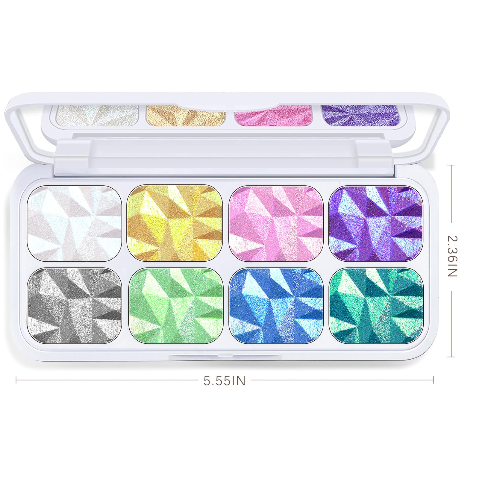 8-Color Face Highlighter Makeup Palette with Diamond Glitter - Intense Chameleon Eyeshadow & Rainbow Shimmer - Metallic Contour Bronzer for Cheeks, Nose & Body - Perfect for Party, Festival & Night Out Makeup