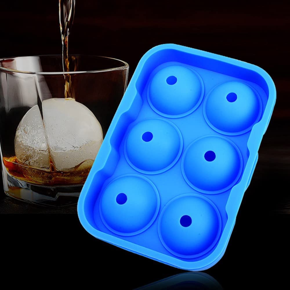 Utoolmart 6 Holes Ice Ball Maker Mold - Flexible Silicone Ice Tray for Whiskey & Cocktails - Perfect Christmas Gift (Blue, 1Pc) - Ideal for Home Bars, Parties & Holiday Entertaining