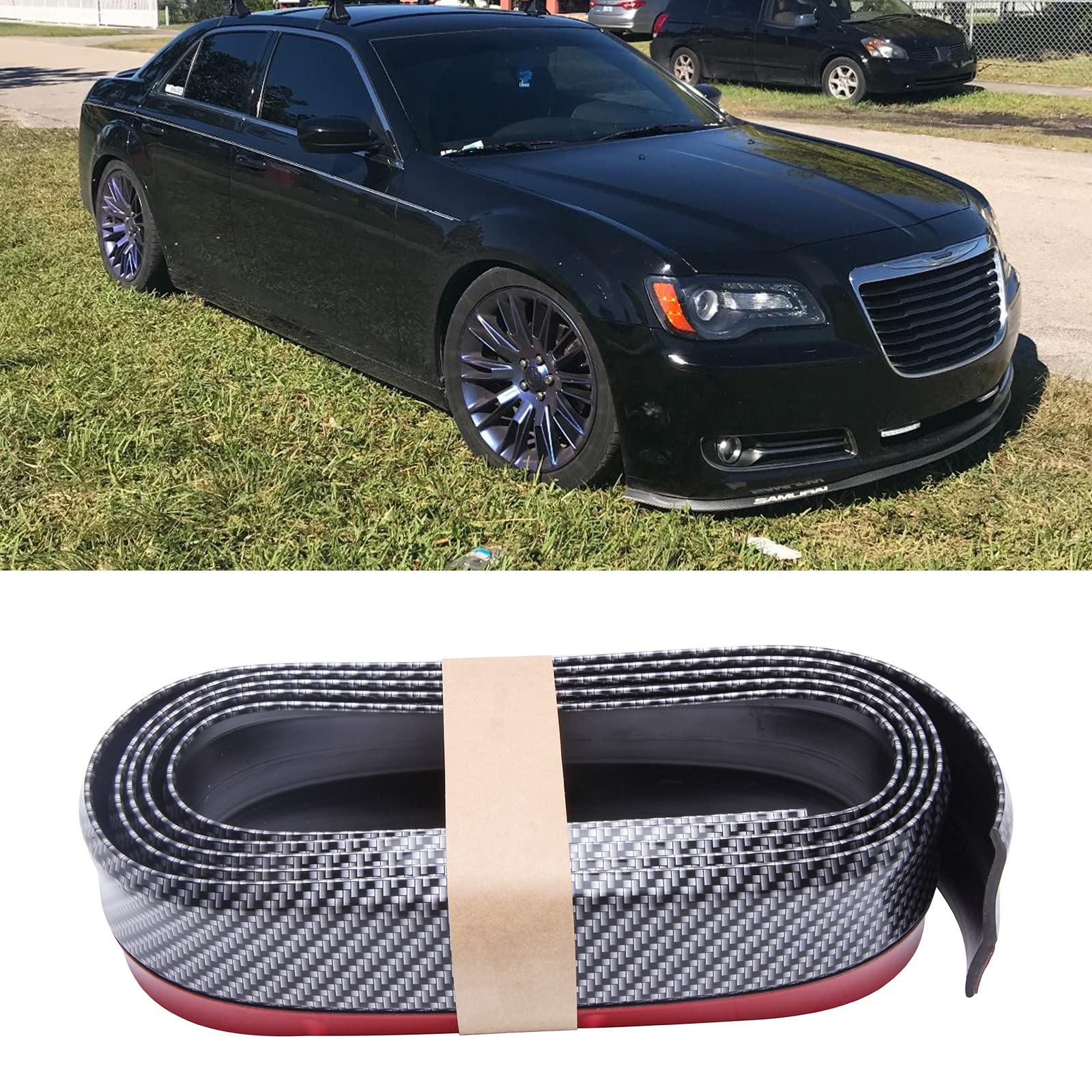 8.2ft/250cm Universal Front Bumper Spoiler - Carbon Fiber Lip Strip Splitter for Cars & Trucks | Enhances Aerodynamics & Sporty Look (Perfect for Racing, Car Shows & Street Performance)