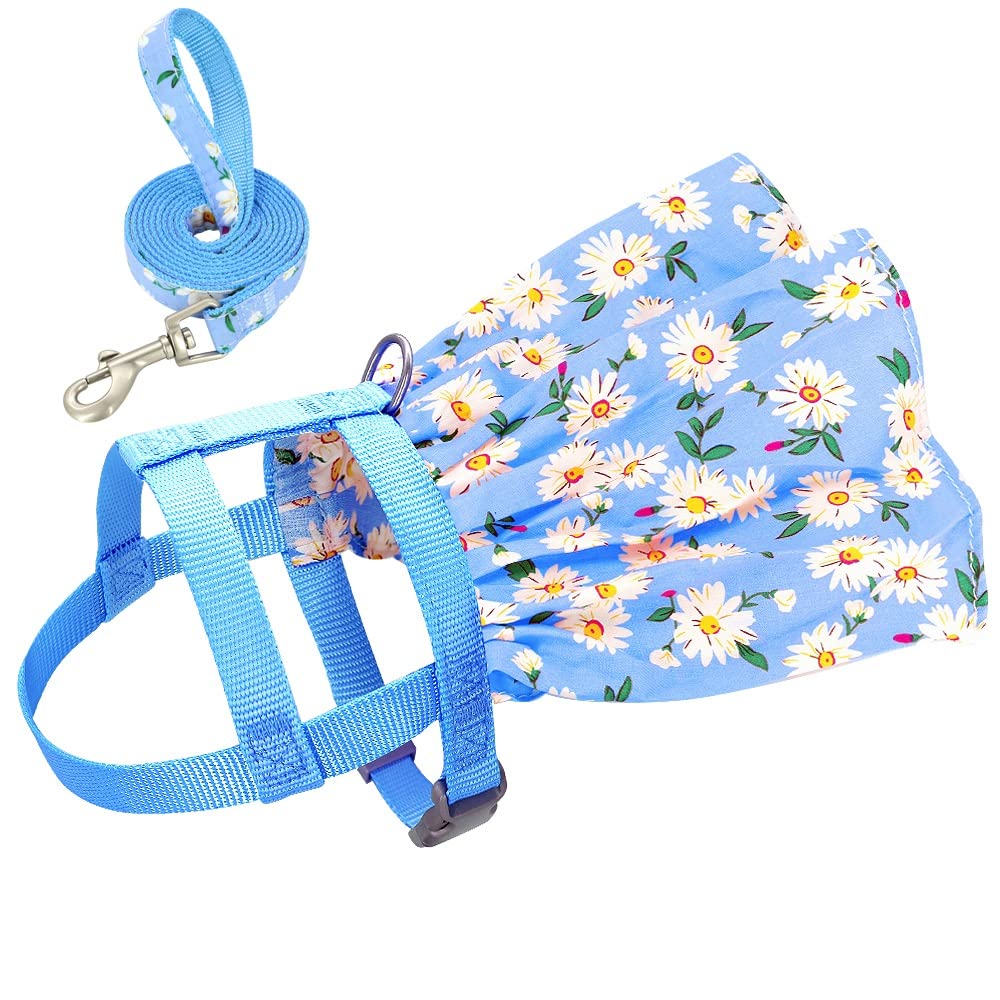 Floral Print Pet Harness & Leash Set for Small to Medium Dogs & Cats - Cute Summer Vest Dress for Chihuahuas, Puppies & Kittens (Color: Floral, Size: Medium) | Perfect for Outdoor Walks, Park Adventures & Pet Fashion Photos