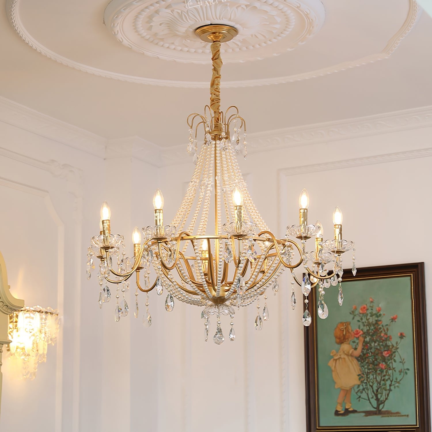 Arcadia Gold Chandelier - Elegant Crystal Ceiling Light Fixture for Dining Room, Living Room & Bedroom | Perfect for Home Decor & Wedding Venues