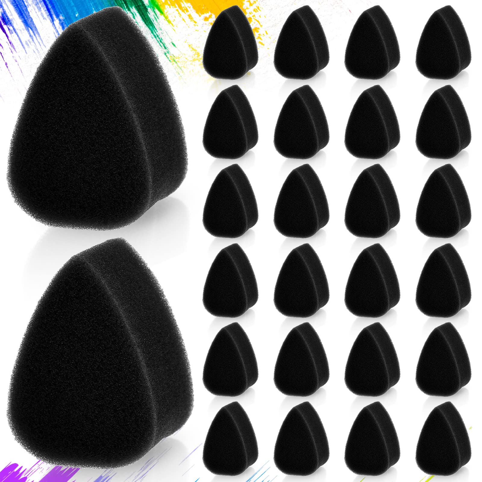 24 Pcs High-Density Face Paint Sponges - Oval Petal Sponges for Kids & Adults - Halloween Makeup, Body Painting & Art Supplies (Black) - Perfect for Costume Parties, Theater & DIY Face Painting