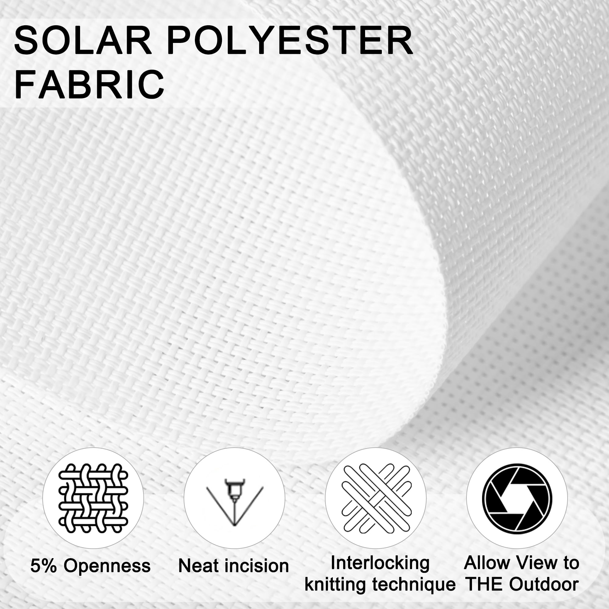 Cordless Solar Roller Shades 5% Openness - UV Protection & Easy Install for Home/Office