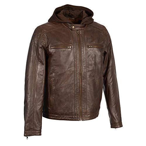 Milwaukee Leather SFM1845 Men's Anthracite Genuine Leather Jacket with Detachable Hood - Stylish Motorcycle & Casual Wear for Everyday Use