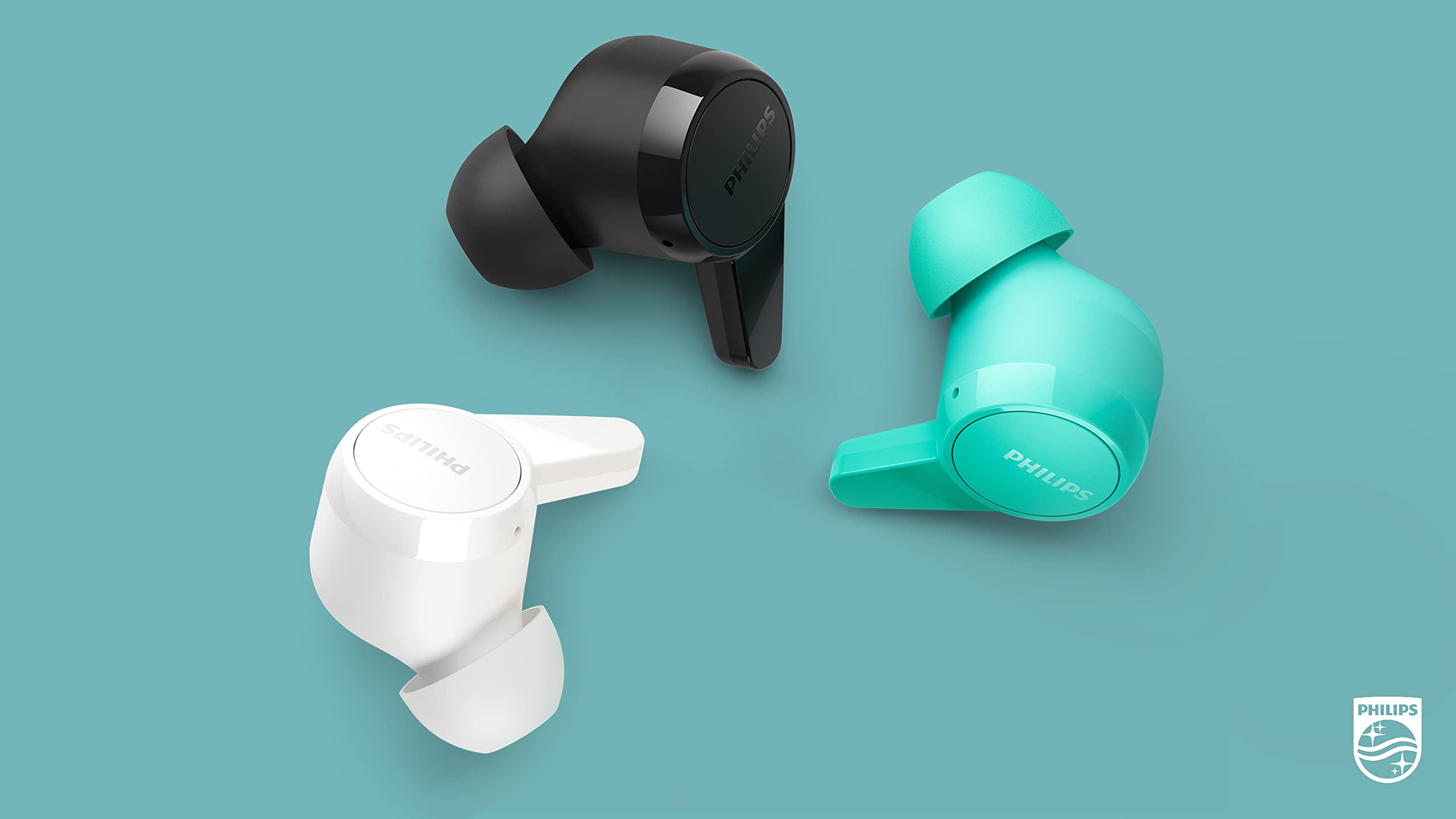 PHILIPS T1207 True Wireless Earbuds - 18H Playtime, IPX4 Waterproof, Bluetooth 5.0, Noise Cancelling Headphones for Running, Gym, Workout & Travel (Teal)