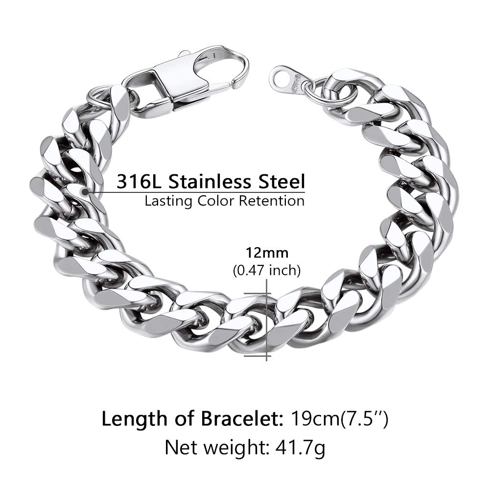 PROSTEEL 316L Stainless Steel Cuban Link Bracelets for Men - Gold, Black & Silver Tone Hypoallergenic Jewelry (7.5