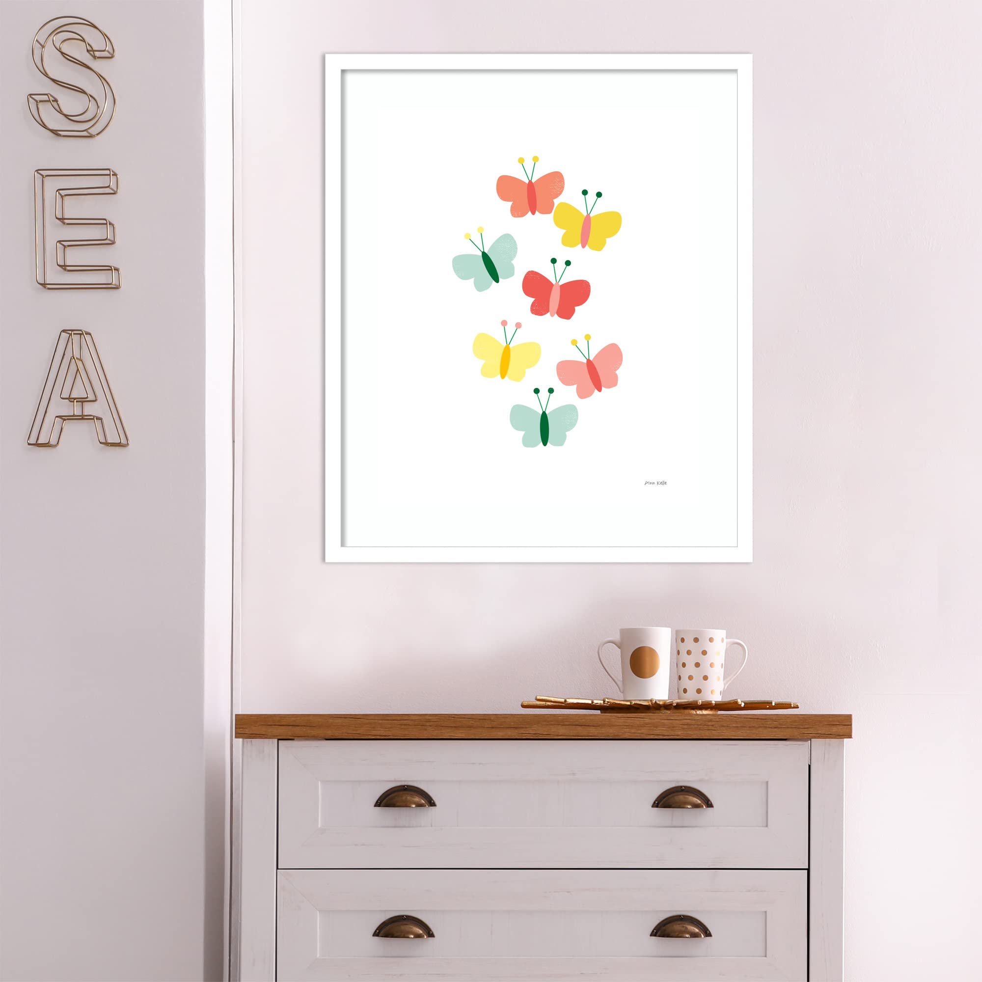 Amanti Art Framed Wall Art Print 25x21 Butterfly Friends by Ann Kelle - Whimsical Animal Wall Decor for Living Room, Bedroom, Bathroom, Kitchen & Office - Perfect for Home, Nursery & Workspace Decorations