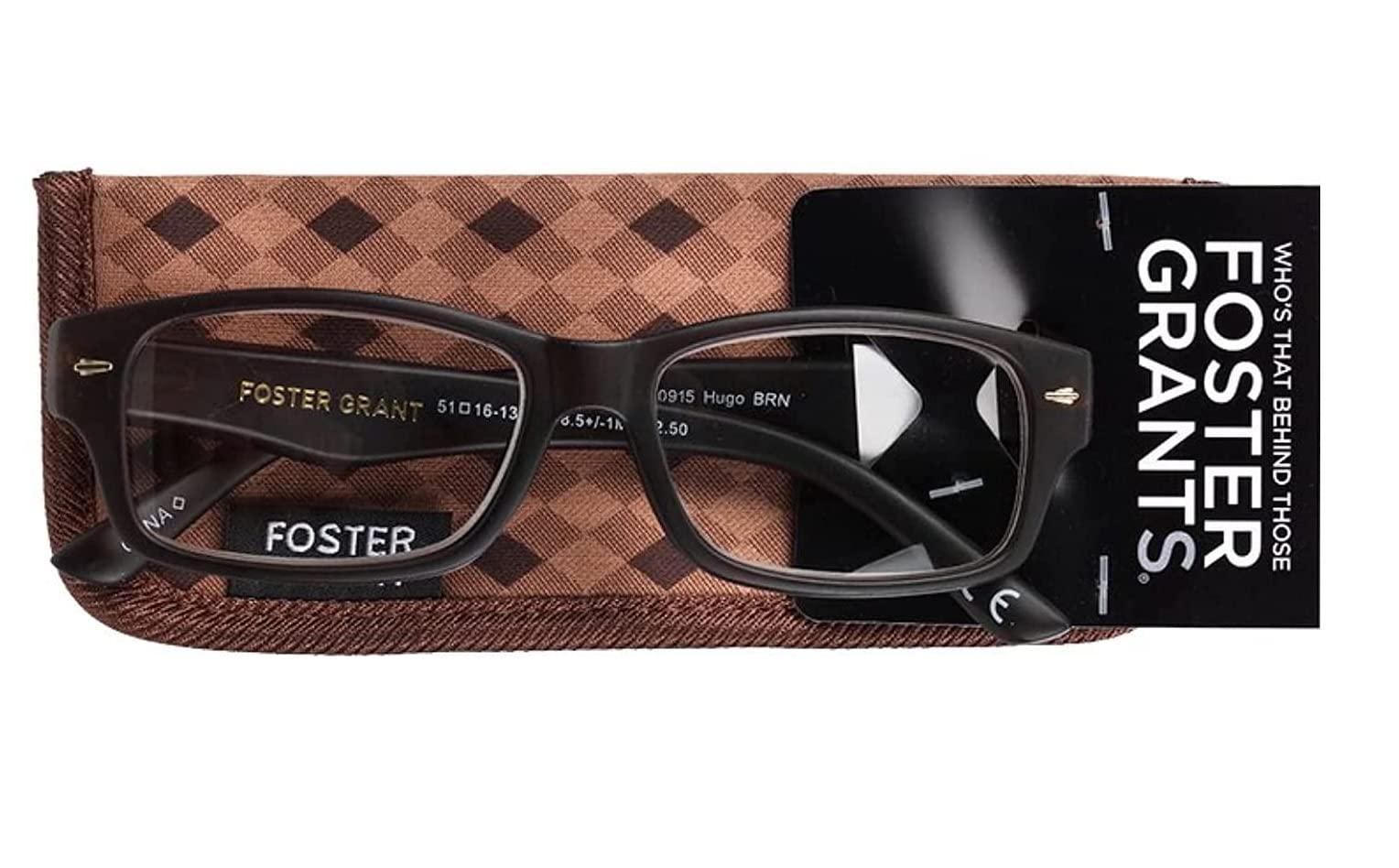 Foster Grant Hugo Brown Reading Glasses for Men +2.75 Strength | Lightweight Plastic Frame | Perfect for Reading, Computer Use & Office Work