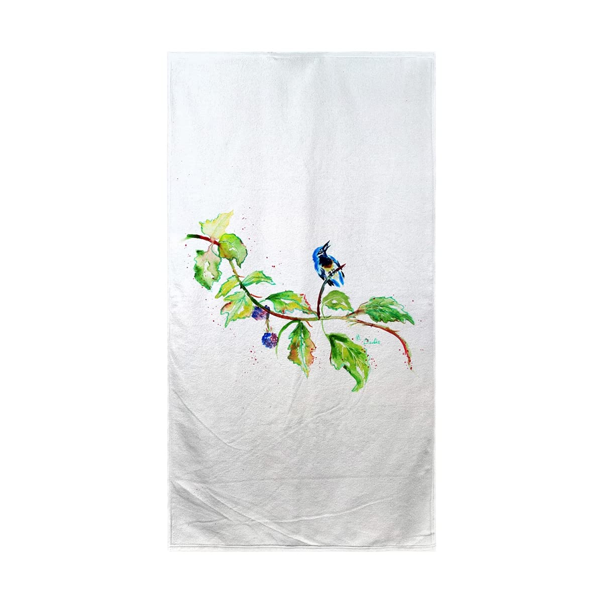 Betsy Drake Birds & Blackberries Beach Towel - Soft, Absorbent, Quick-Dry - Perfect for Pool, Beach, Picnics & Summer Outings