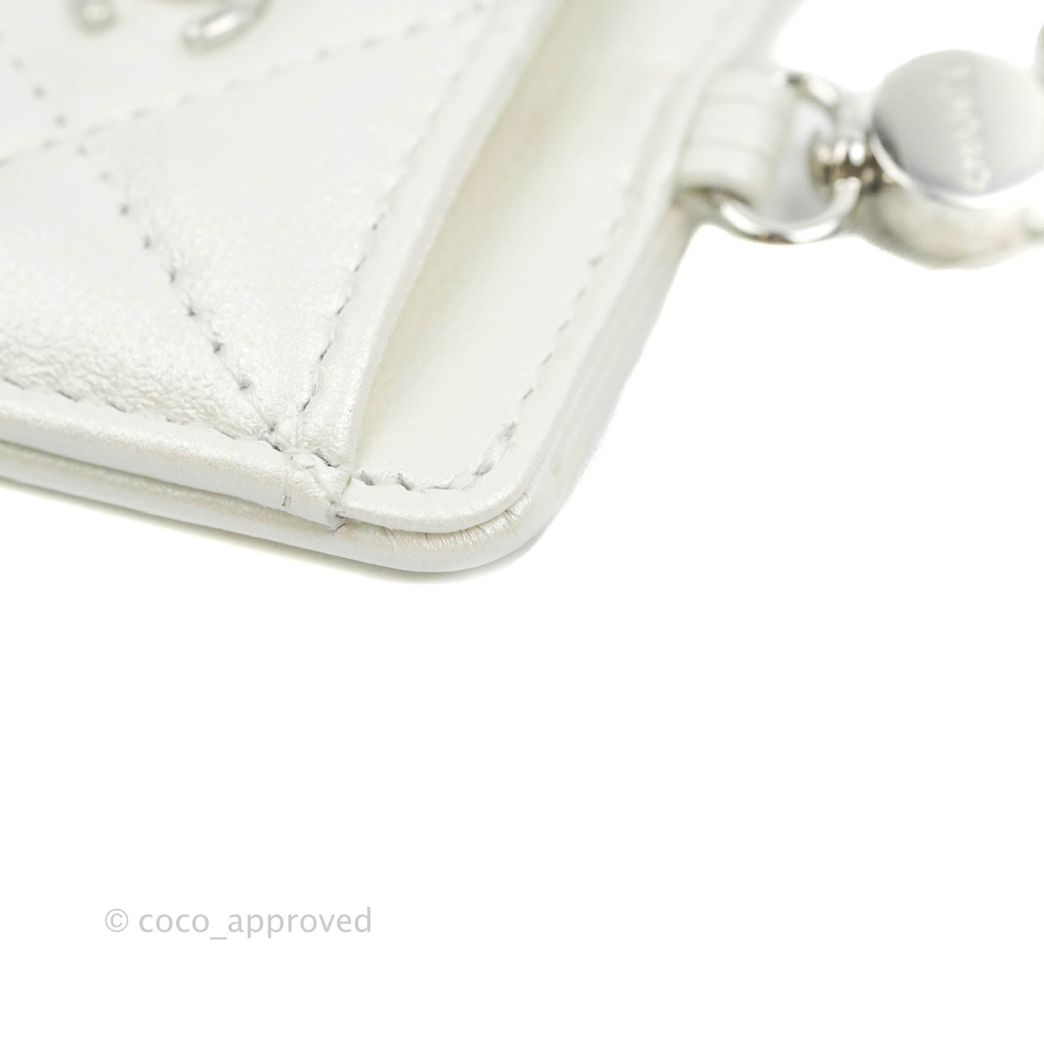 Chanel Classic Flap Card Holder Iridescent White Lambskin Silver Hardware - Luxury Compact Wallet for Everyday Use & Special Occasions