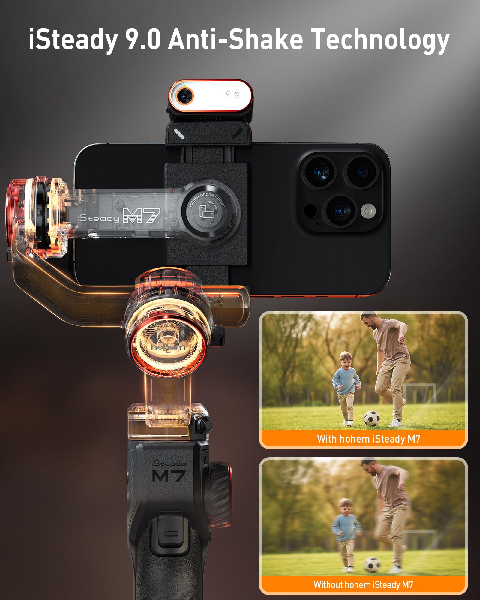 Hohem iSteady M7 3-Axis Gimbal Stabilizer for iPhone & Android - AI Tracking, 1.4