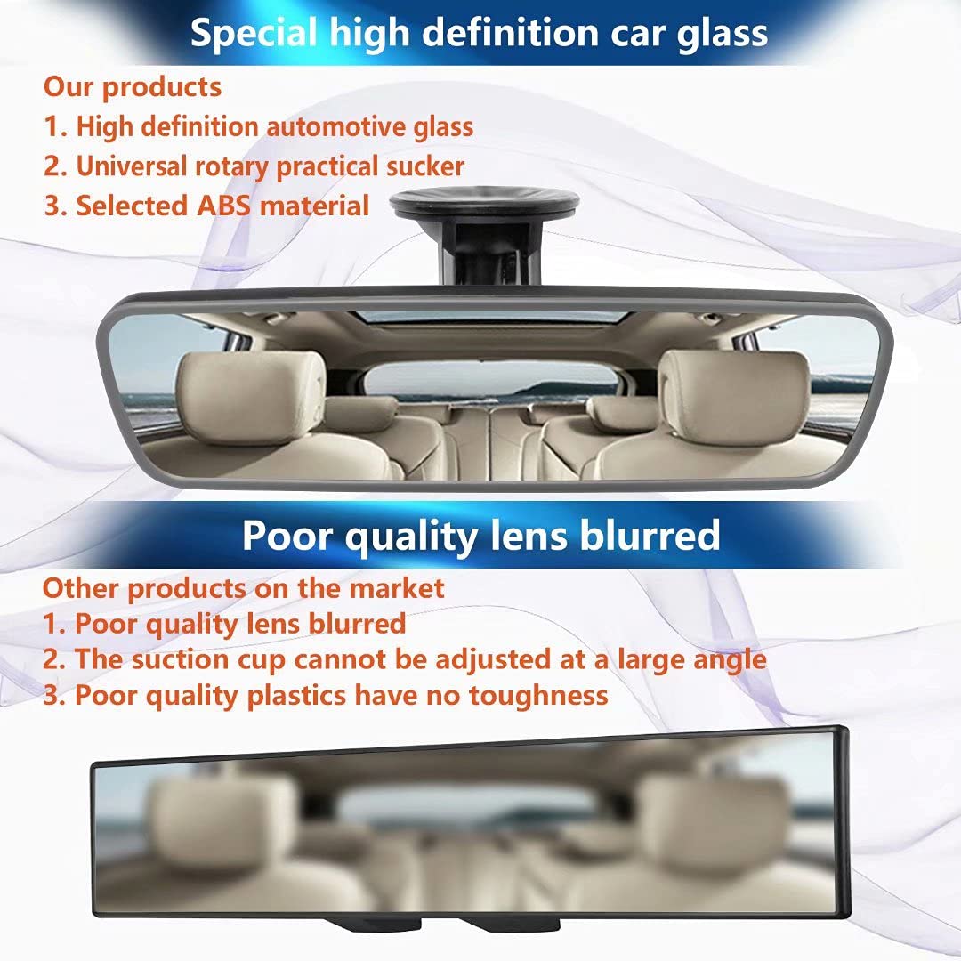 Universal Suction Cup Rear View Mirror for Cars, SUVs, Trucks & Boats - Wide Angle, Thickened Interior Rearview Mirror (Black/Gray) - Perfect for Enhanced Visibility & Safety While Driving