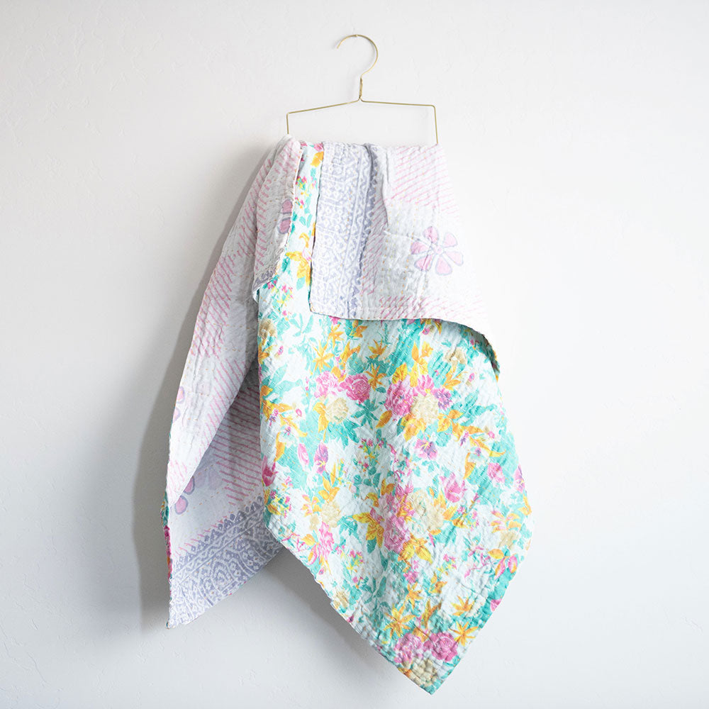 Soft Handmade Kantha Baby Blanket - Organic Cotton, Lightweight & Breathable for Newborns - Perfect for Swaddling, Stroller, Crib & Nursery Decor - CB9098