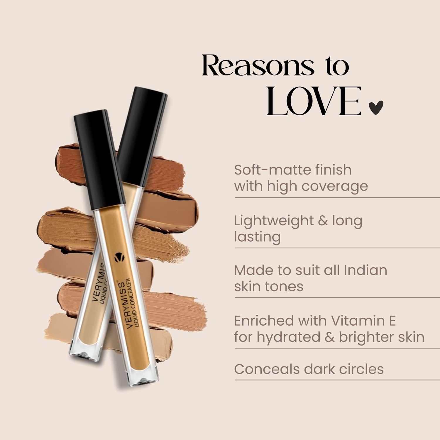 VERYMISS Liquid Concealer - 05 Coffee, Full Coverage, Waterproof & Long Lasting | Perfect for Dark Circles, Blemishes & Under Eye Brightening | Ideal for Daily Makeup & Professional Use