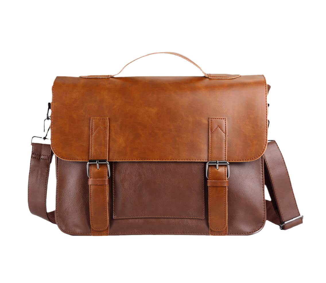 Premium Men's Crazy Horse Artificial Leather Business Laptop Briefcase - Stylish Messenger Shoulder Bag for Work, Office & Travel - Durable Casual Work Bag for Professionals & Commuters