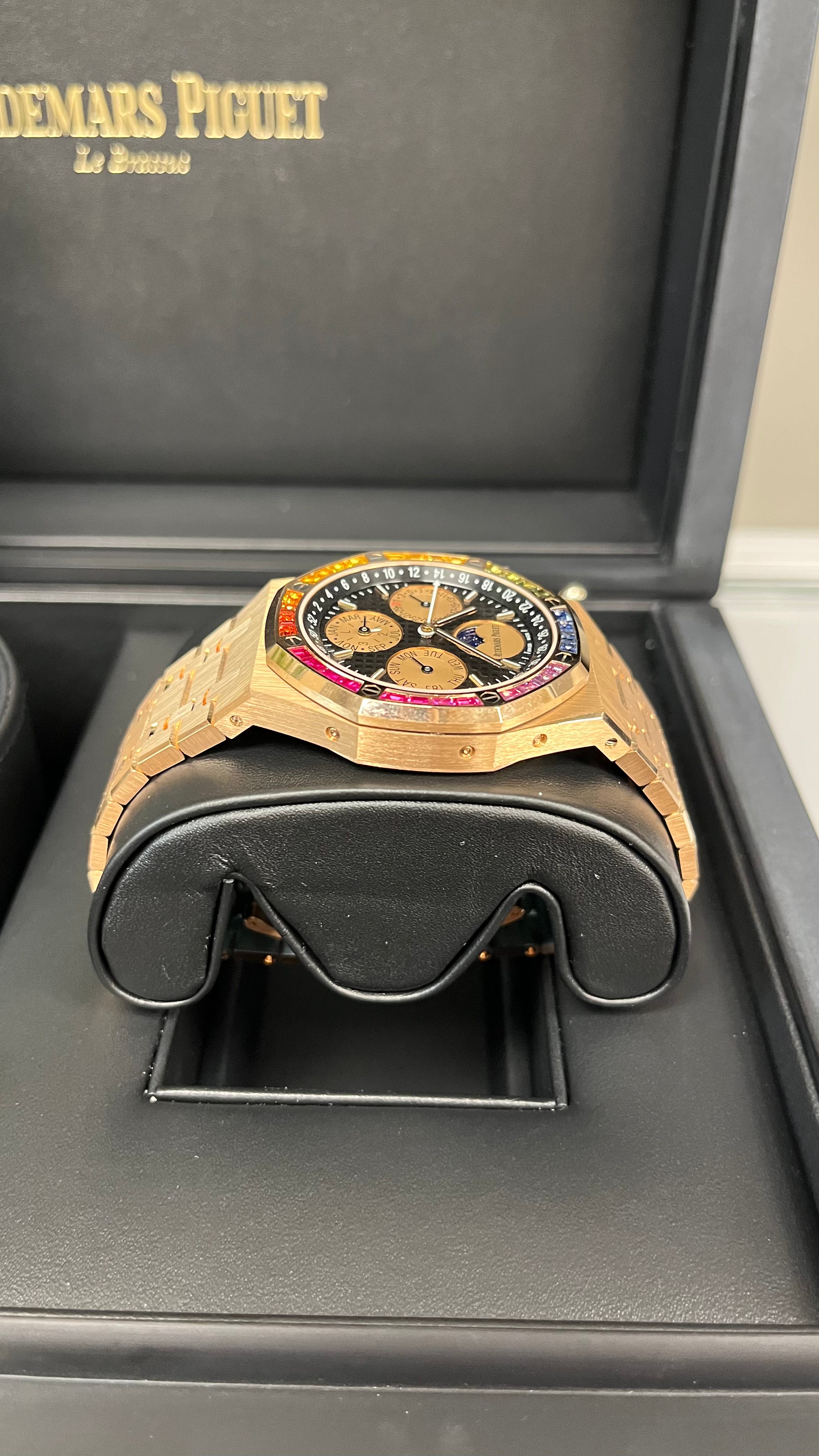 Audemars Piguet Royal Oak Perpetual Calendar 41mm 18K Rose Gold Watch with Rainbow Gemstones - Limited Edition of 20 Pieces (Ref. 266140) - Luxury Collector's Timepiece for Special Occasions & Investment