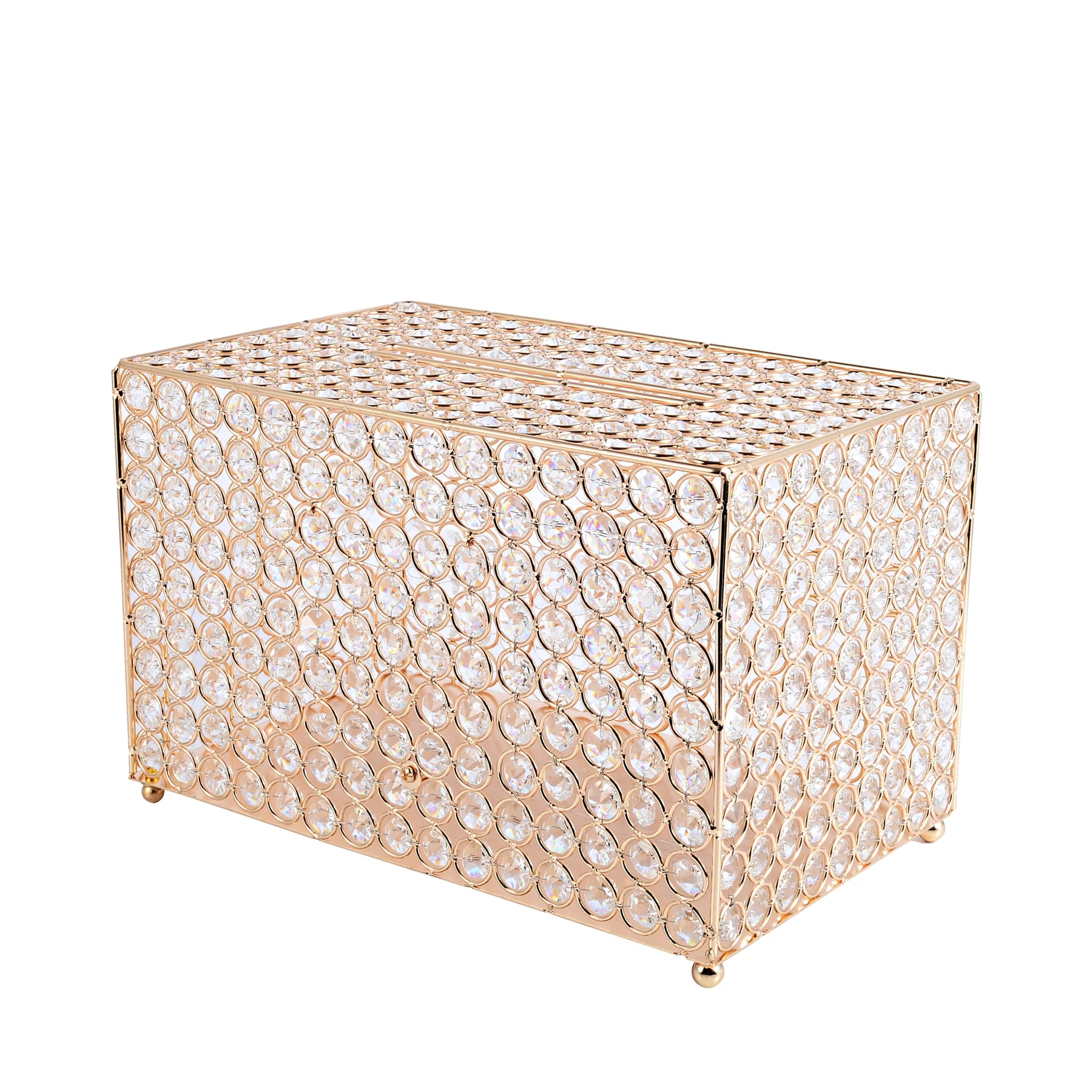 Gold Gift Card Money Box with Genuine Crystal Beads - Elegant Wedding Card Holder for Reception, Anniversary, Baby Shower, Birthday & Graduation Parties - Perfect for Wedding Decorations & Special Event Gift Displays (Gold)