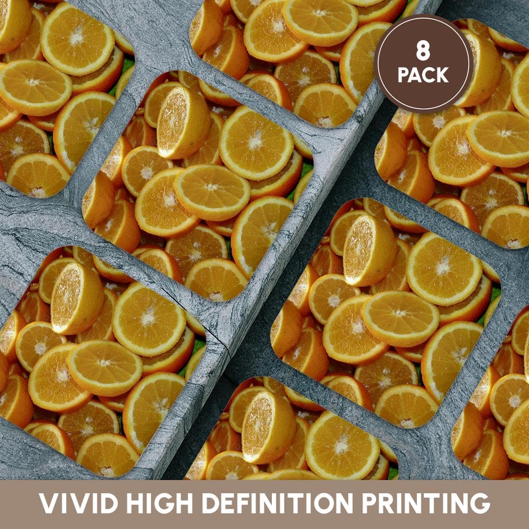 3D Printed Orange Slice Coasters Set of 8 - Non-Slip Citrus Fruit Drink Coasters for Kitchen, Dining Table & Bar - Cute Food-Themed Home Decor & Functional Kitchen Accessories
