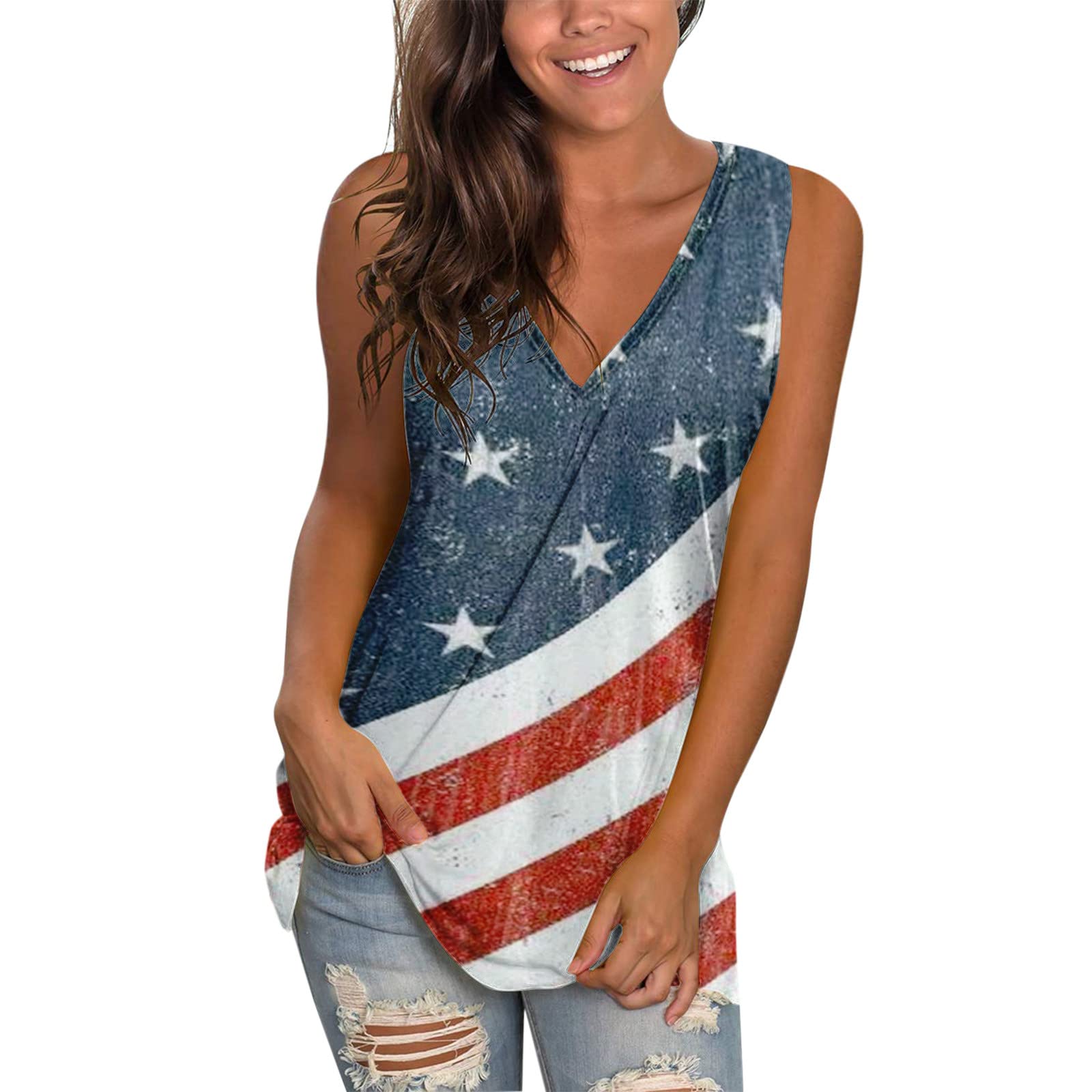 Women's Fashion V-Neck Printed Loose Casual Vest Top - Black High Neck Blouse for Everyday Wear, Office & Outfits