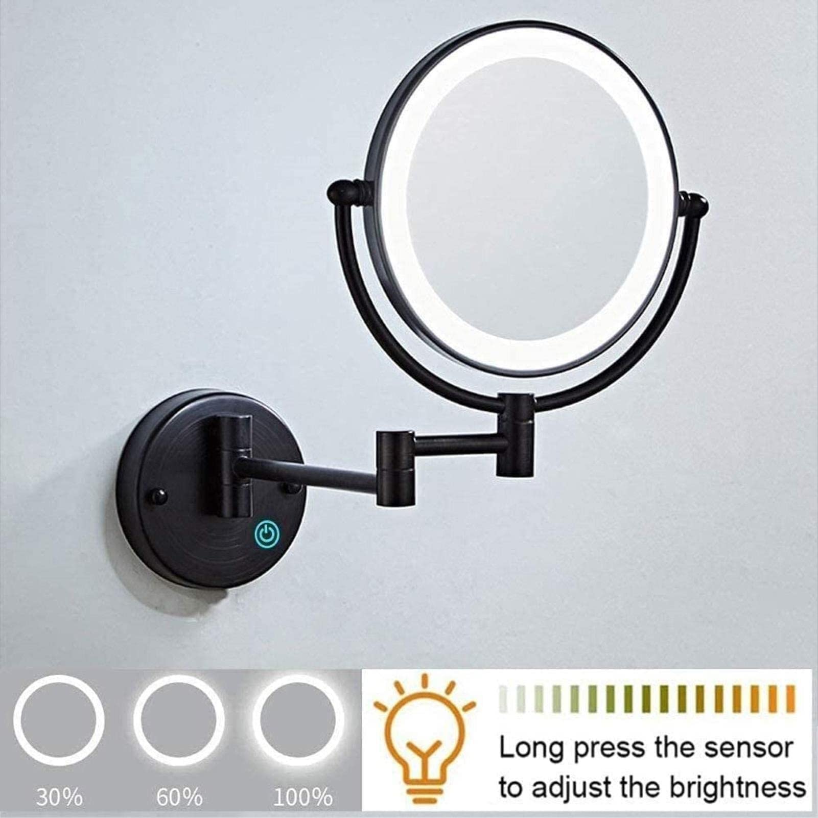 Wall Mount LED Lighted Makeup Mirror - Swivel & Extendable Dual-Sided Vanity Mirror with Adjustable Brightness for Bathroom, Dressing Room & Bedroom | Perfect for Makeup, Skincare & Grooming