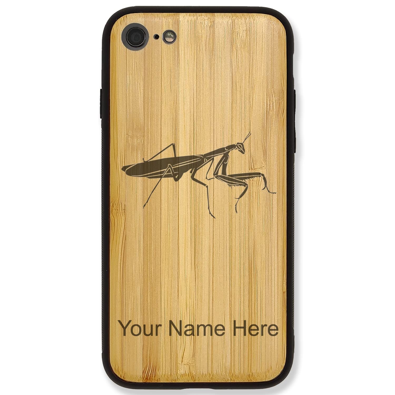 Premium Bamboo Phone Case Compatible with iPhone 7 Plus & iPhone 8 Plus - Custom Engraved Praying Mantis Design | Perfect Gift for Nature Lovers & Tech Enthusiasts