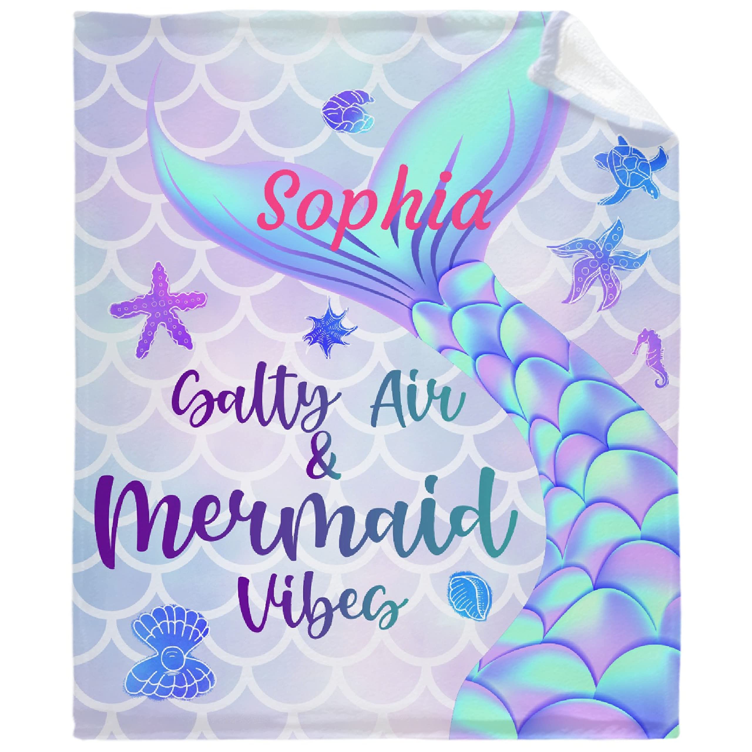 Personalized Baby Blankets for Girls & Boys - Custom Name Embroidered Mermaid Fleece Blanket - Soft Cozy Throw for Newborns, Toddlers & Family - Perfect for Nursery, Bedtime & Photo Shoots