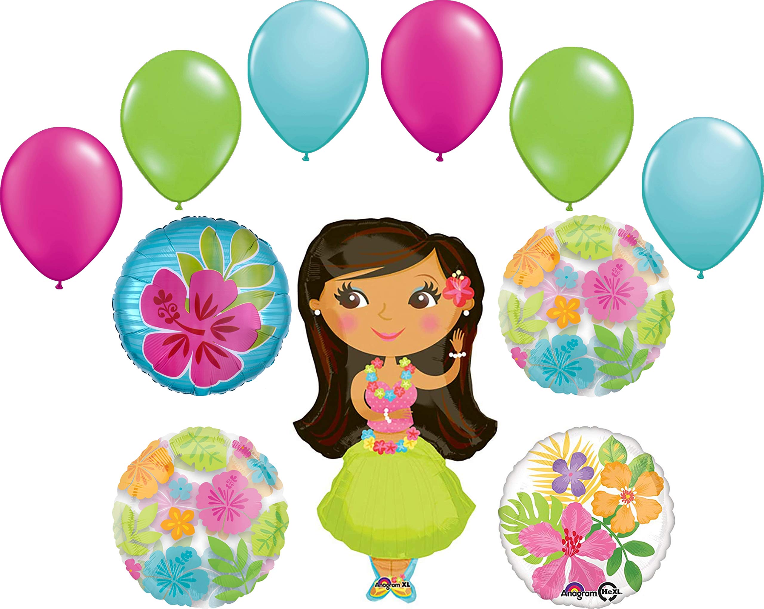 Hawaiian Luau Party Supplies - Tropical Hula Girl Balloon Bouquet Decorations for Beach Themed Parties, Luau Celebrations & Summer Events