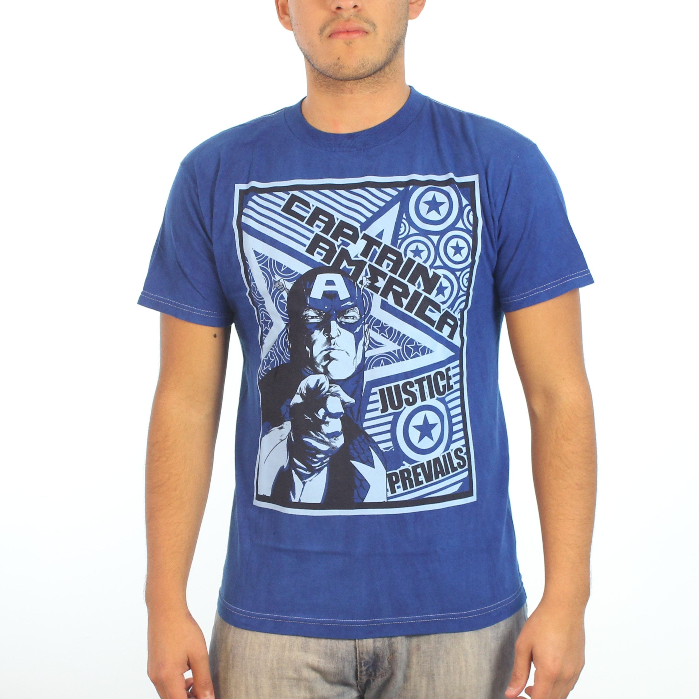 Captain America Justice T-Shirt for Men - Large Size Blue Cotton Superhero Graphic Tee - Perfect for Cosplay, Comic Con & Marvel Fan Gifts