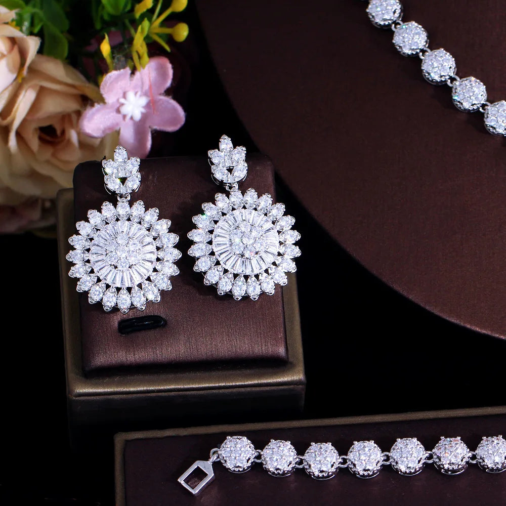 4-Piece White Cubic Zirconia Flower Jewelry Set for Women - Elegant Wedding Accessories, Bridal Party Jewelry, Costume Jewelry Set LYT0309 | Perfect for Weddings, Bridal Showers, and Special Occasions