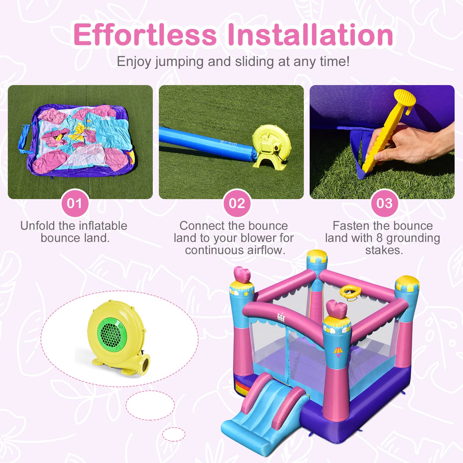 **Costzon Inflatable Bounce House for Kids - Indoor & Outdoor Play with Basketball Rim, 480W Blower - Portable Toddler Bouncy Castle for Backyard, Birthday Parties & Family Fun**    *(Perfect for Birthday Gifts, Outdoor Playdates, and Backyard Entertainment!)*