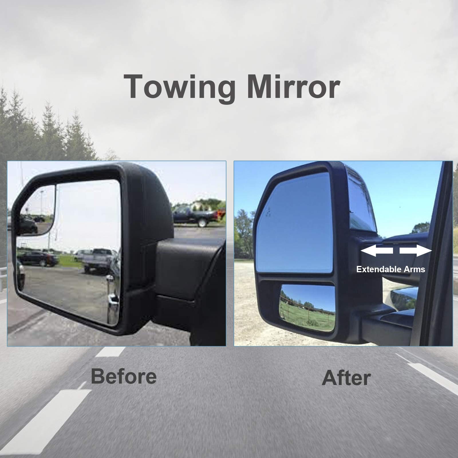 Heated Power Folding Towing Mirrors with LED Turn Signals & Defrost - Compatible with 2015-2020 Ford F150 Pickup Truck - 8-Pin Plug for Easy Installation - Perfect for Towing, Camping & Winter Driving