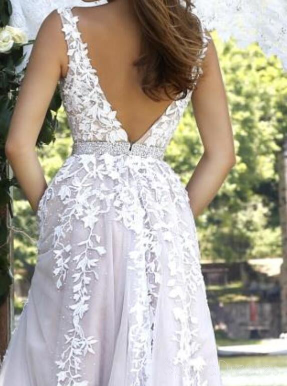 Elegant Lace Tulle A-Line Evening Prom Dress with Sexy Deep V-Neckline - Perfect for Homecoming, Formal Parties & Special Occasions - Style 17053