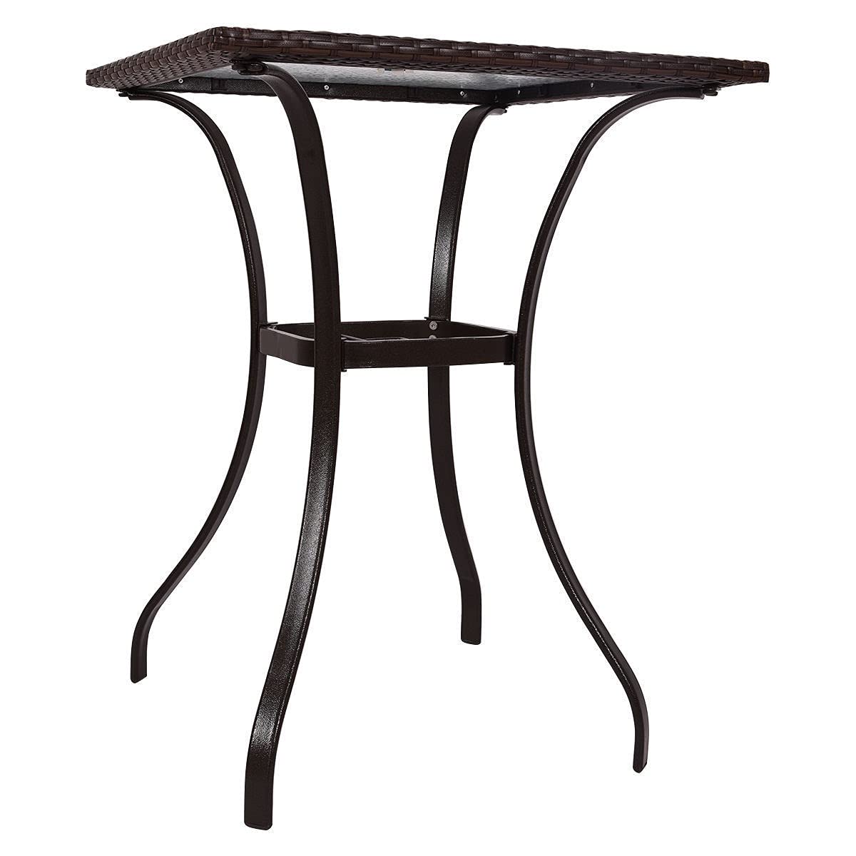 Premium Rattan Wicker Square Coffee Table with Tempered Glass Top & Umbrella Hole - Outdoor Patio, Garden, Poolside Furniture for Backyard, Lawn, or Indoor Decor - Perfect for Dining, Lounging & Entertaining
