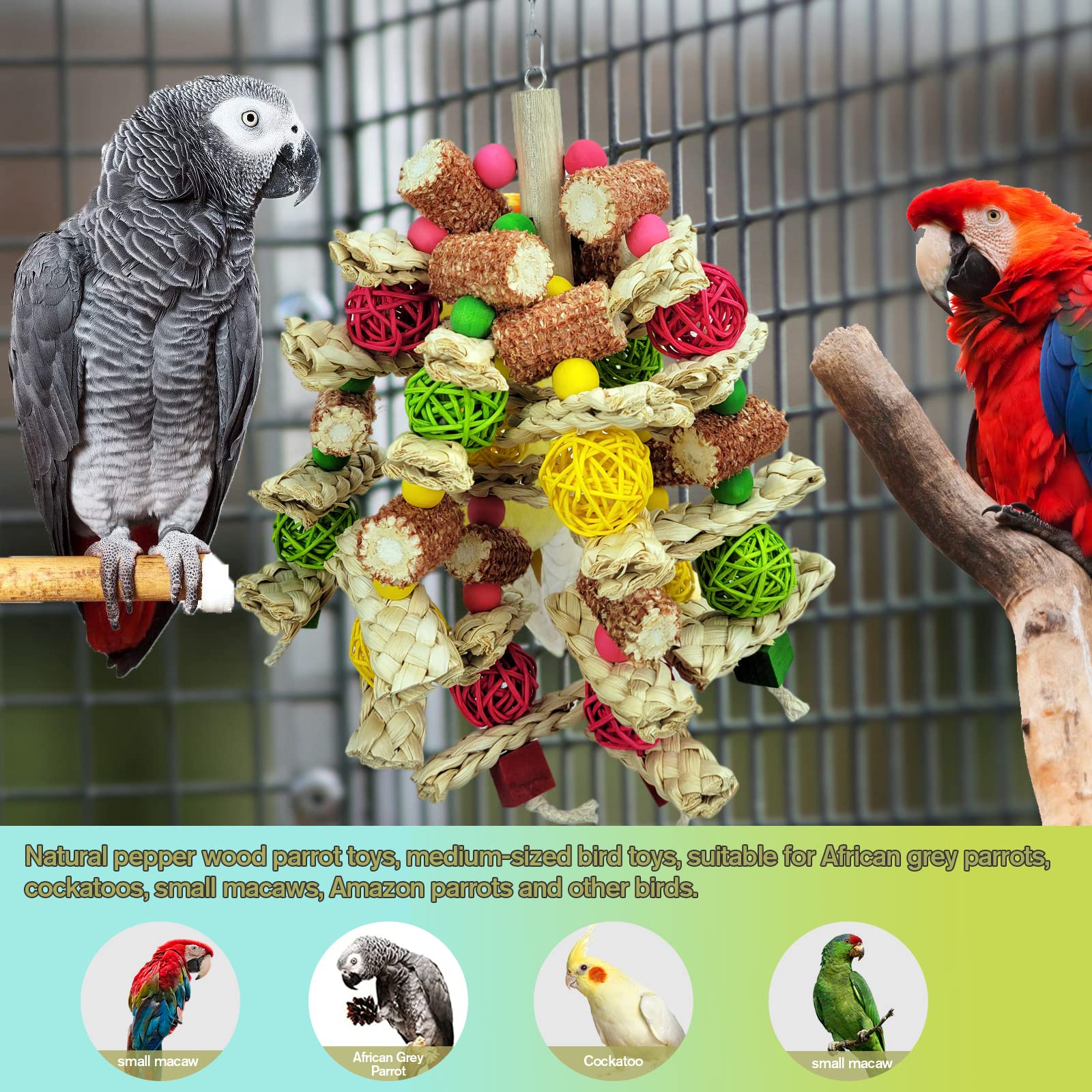 Natural Corncob Parrot Chew Toys for Small & Medium Birds - Macaws, African Greys, Amazon Parrots - Safe Cage Accessories for Beak Exercise & Stress Relief - Perfect for Playtime & Mental Stimulation
