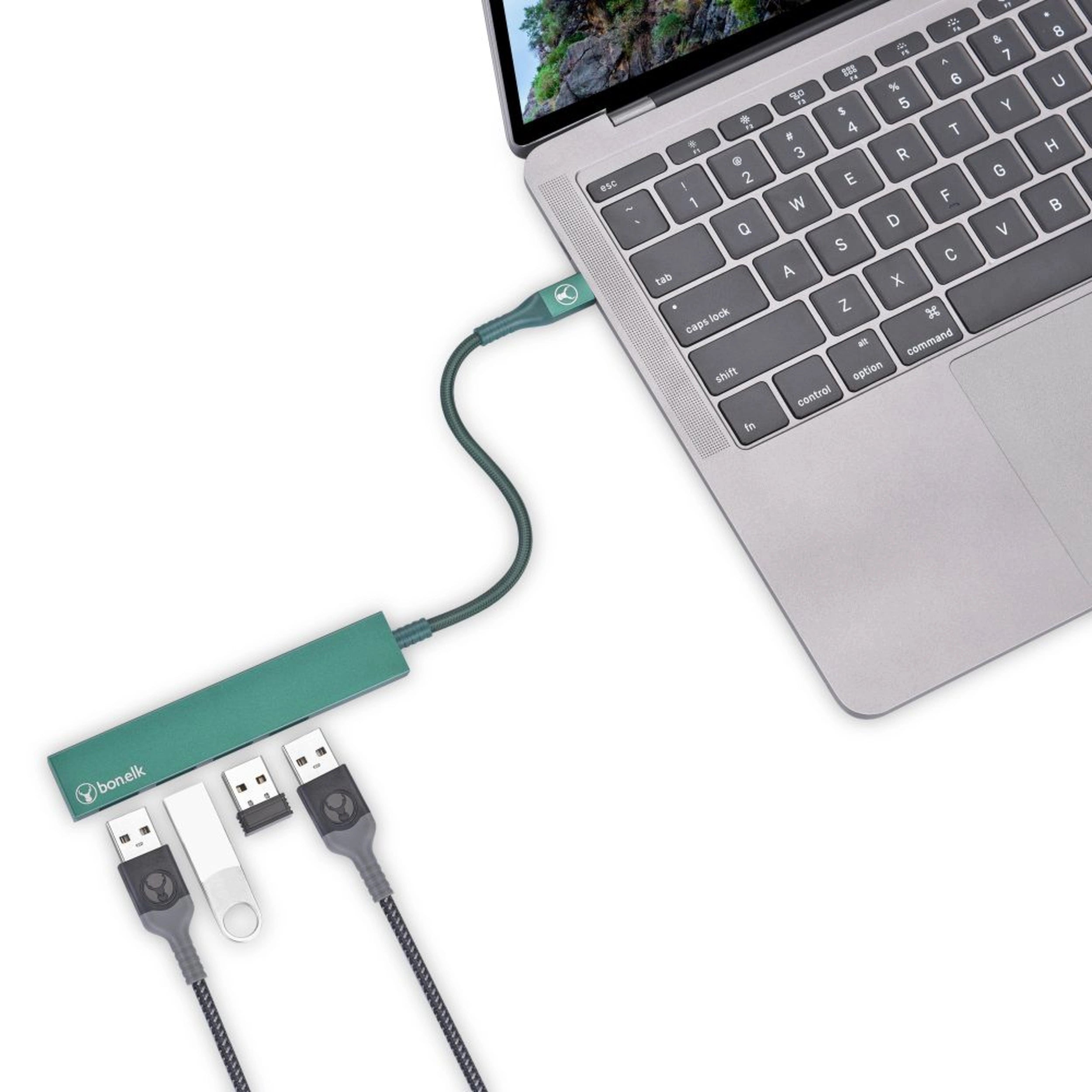 Bonelk Long Life USB C to 4 Port USB 3.0 Hub Adapter - Slim Multi-Port USB Splitter for Laptop, MacBook, PC (Green) | Perfect for Office, Travel & Home Workspace Connectivity
