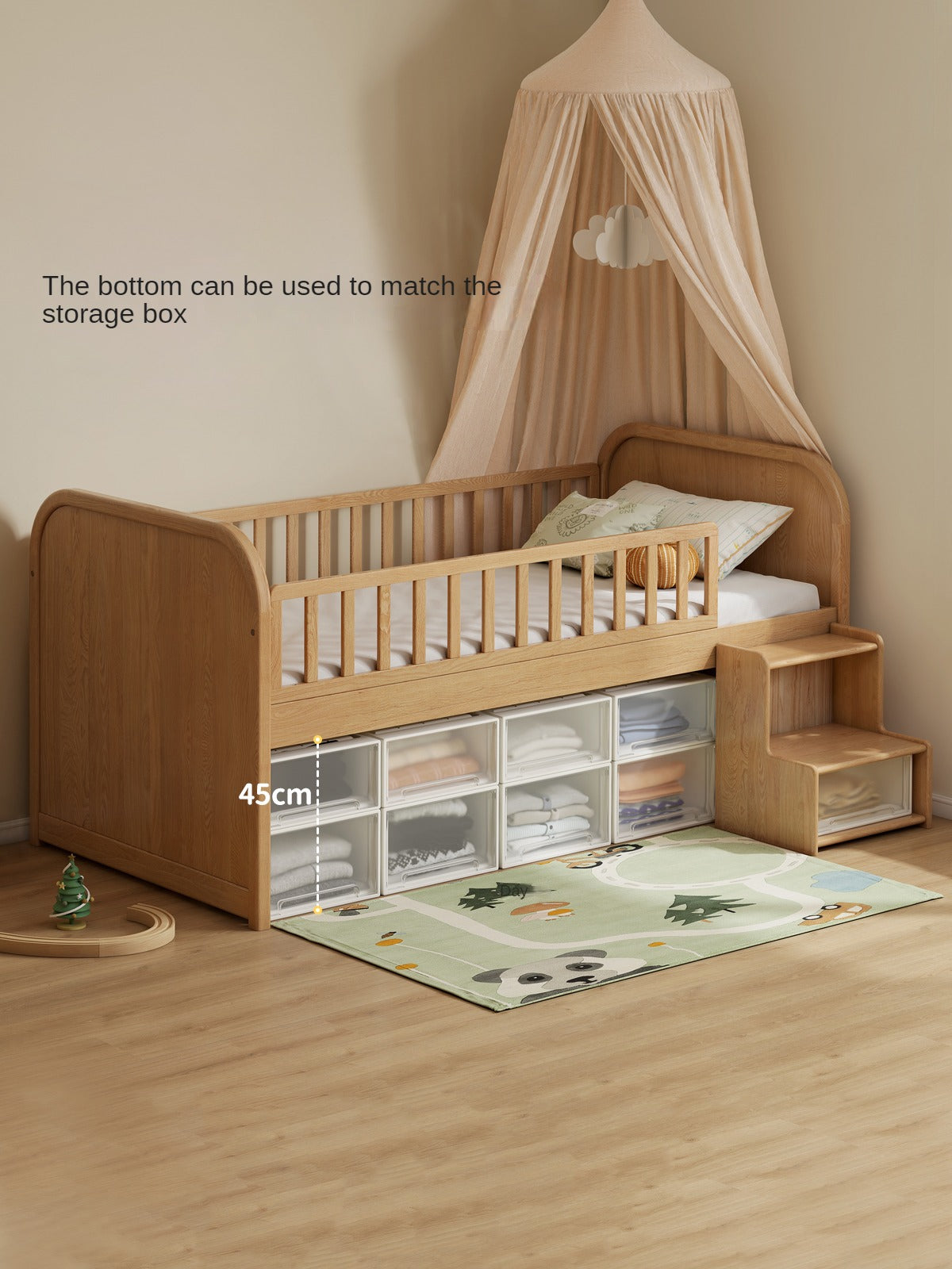 Solid Oak Wood Multi-Function Storage Bed with Wide Underbed Drawers - Perfect for Bedroom Organization & Small Space Living