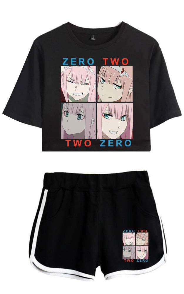 Zero Two Cosplay Outfit - Women's 2-Piece Crop Top & Shorts Set from Darling in the FRANXX | Anime Costume, Sportswear for Conventions, Cosplay Events & Themed Parties