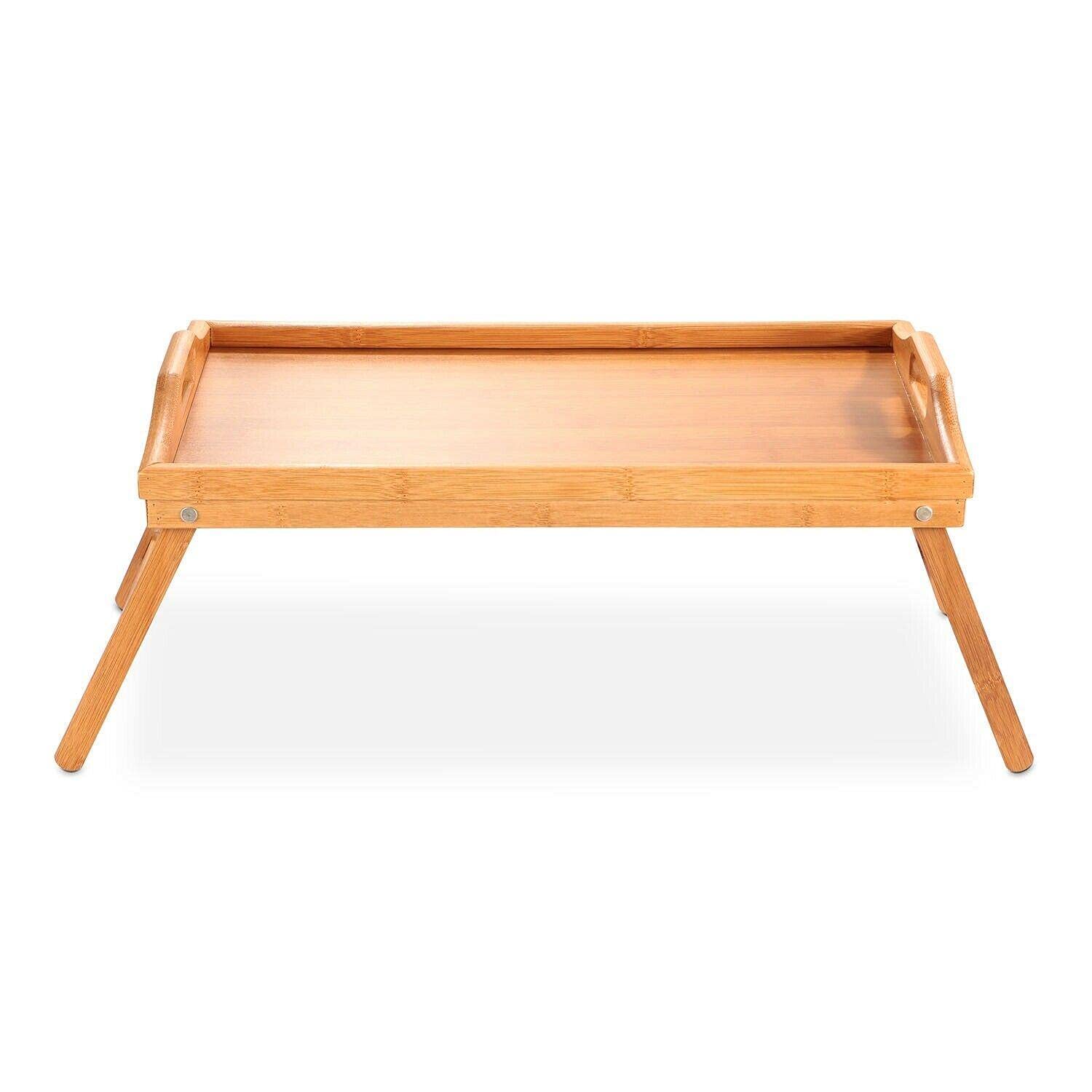 Bamboo Folding Lap Tray - Portable Serving Tray for Breakfast, Dinner, Tea & Snacks in Bed, Sofa or Office | Lightweight Bedside Table with Handle for Eating, Working & Watching TV
