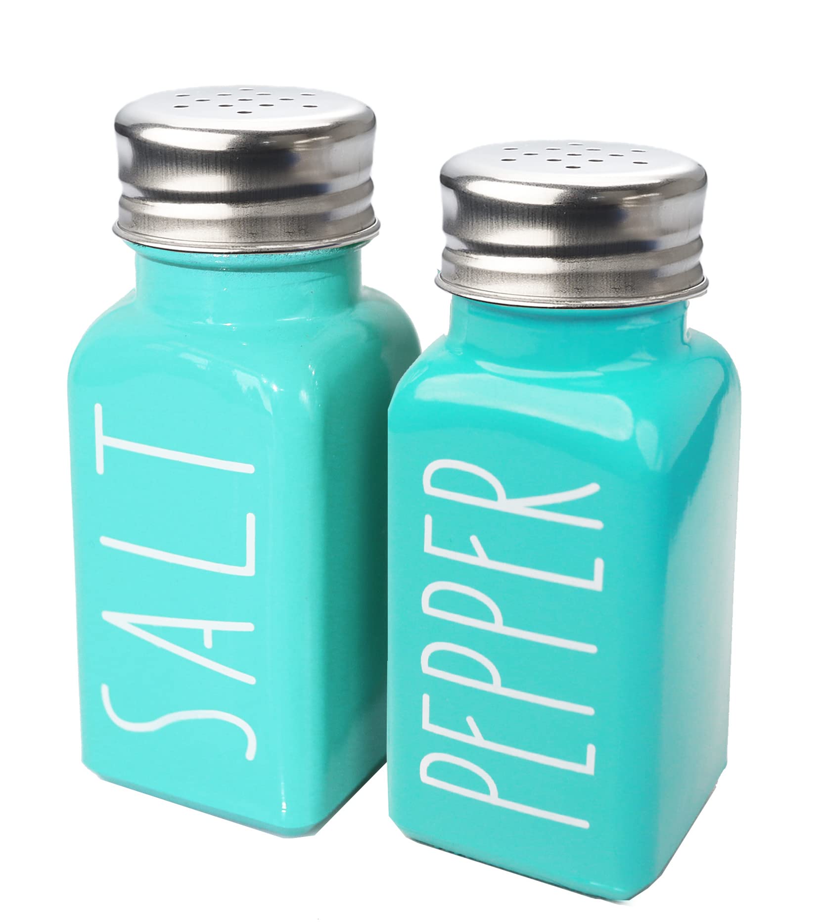 Premium Glass Salt and Pepper Shakers Set - Modern Farmhouse Kitchen Decor, Cute Spice Containers for Women, Rustic Home Accessories (Red, 2-Piece) - Perfect for Dining Tables, Kitchen Countertops & Housewarming Gifts