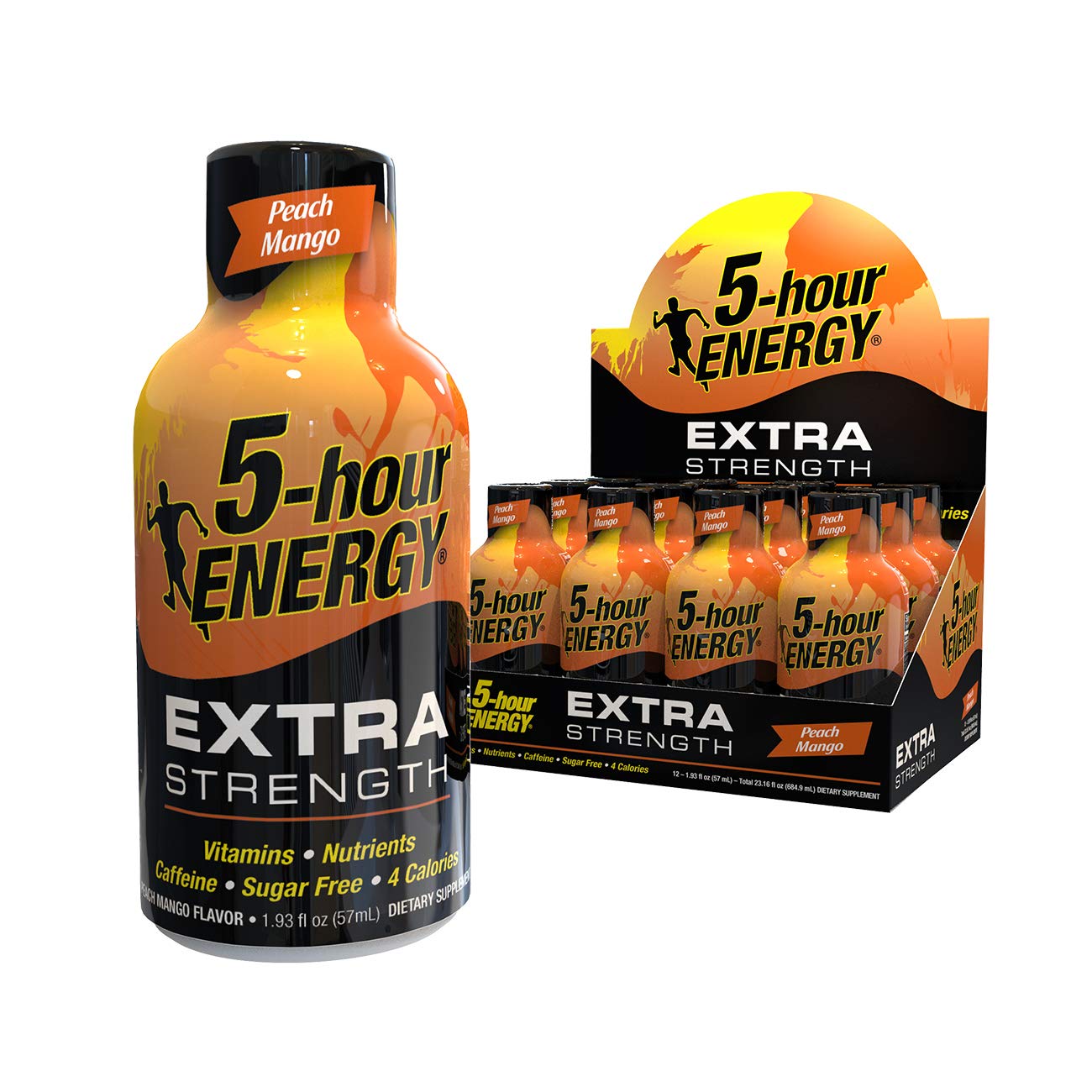 5 Hour Energy Shot Extra Strength Peach Mango - 72 Pack (2oz Bottles) for Workout, Study & Long Drives | High Caffeine Energy Booster