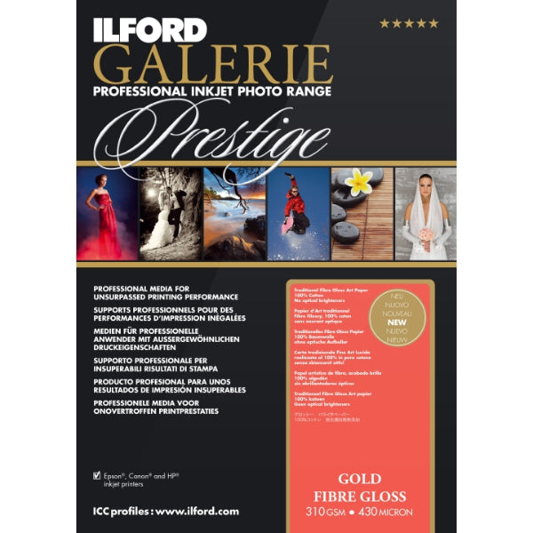 Ilford Galerie Gold Fibre Gloss 310gsm A4 Photo Paper - 25 Sheets Premium Inkjet Paper for Fine Art Printing, Photography & Professional Presentations - Perfect for Portraits, Exhibitions & Archival Projects