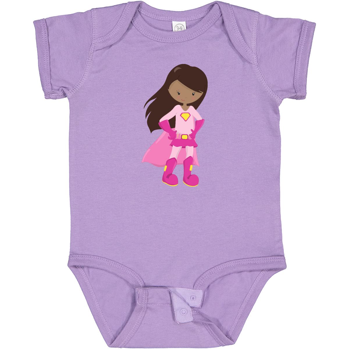 Inktastic African American Superhero Girl with Pink Cape Baby Bodysuit - Cute Outfit for Infants, Toddler Superhero Costume, Birthday Gift Idea