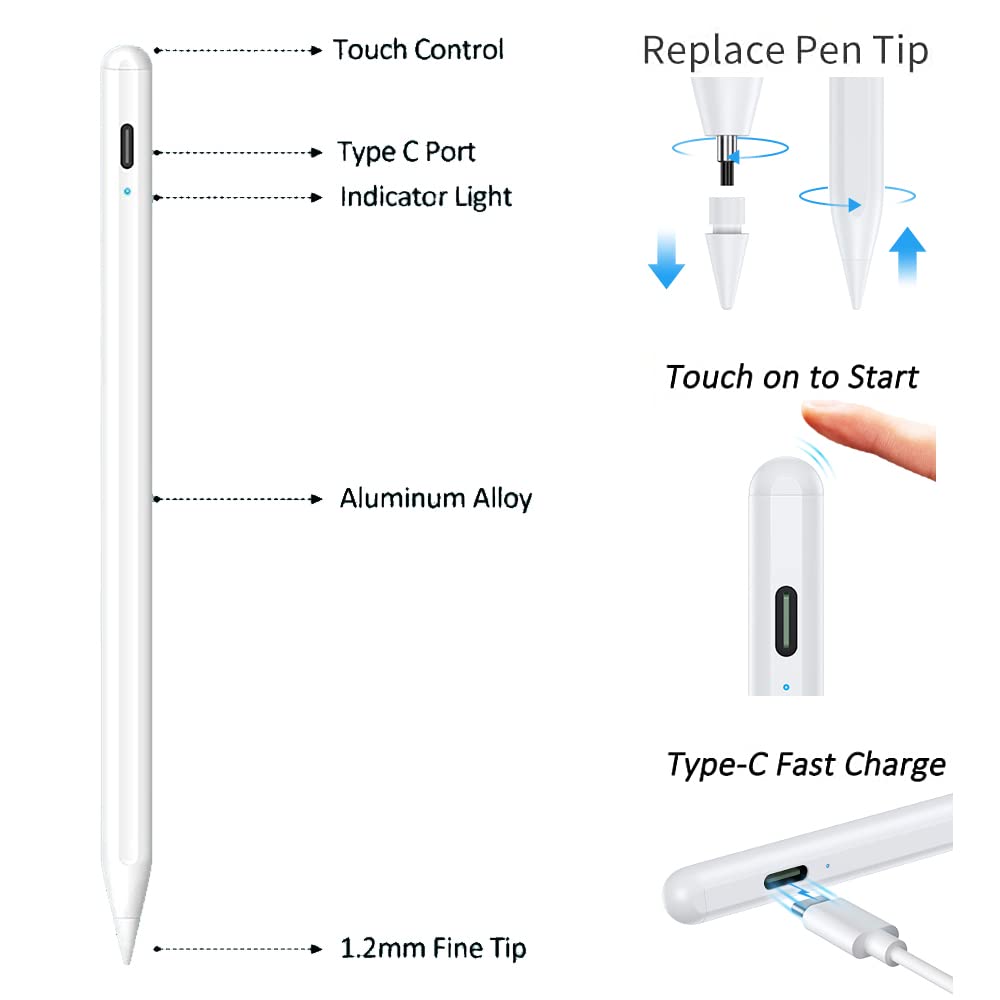 Premium Stylus Pen for iPad - Apple Pencil Alternative with Palm Rejection & Tilt Sensitivity - Compatible with iPad Pro 11/12.9 (2018-2022), iPad 6/7/8th Gen, iPad Air & Mini - Perfect for Digital Art, Note Taking & Professional Work