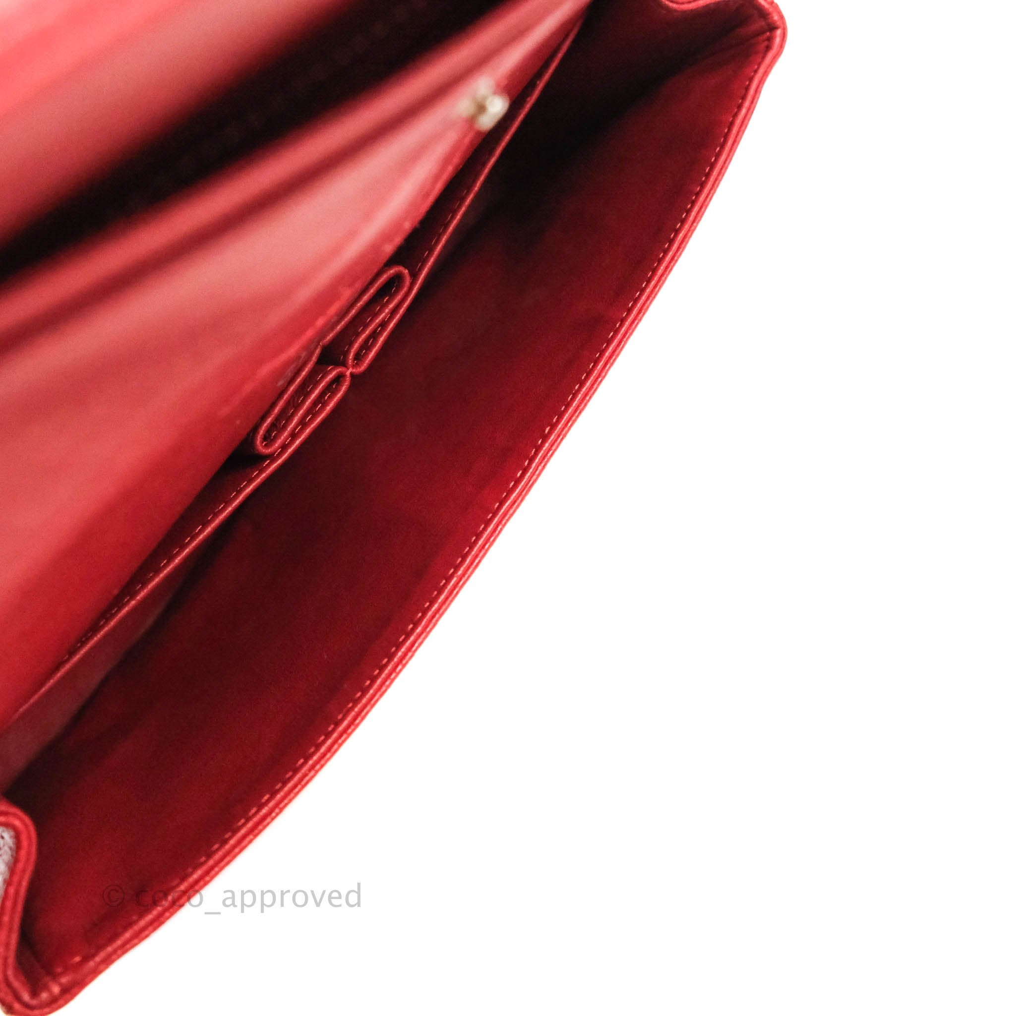 Chanel Classic Medium Double Flap Bag in Red Caviar Leather with Silver Hardware - Luxury Designer Handbag for Women, Perfect for Parties, Work & Everyday Use