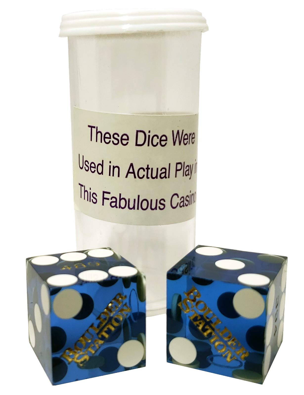 19mm Professional Craps Dice Pair with Matching Serial Numbers - Authentic Las Vegas Casino Table-Played Dice (Boulder Station Blue Polished) - Perfect for Casino Games, Home Practice, and Tabletop Gaming