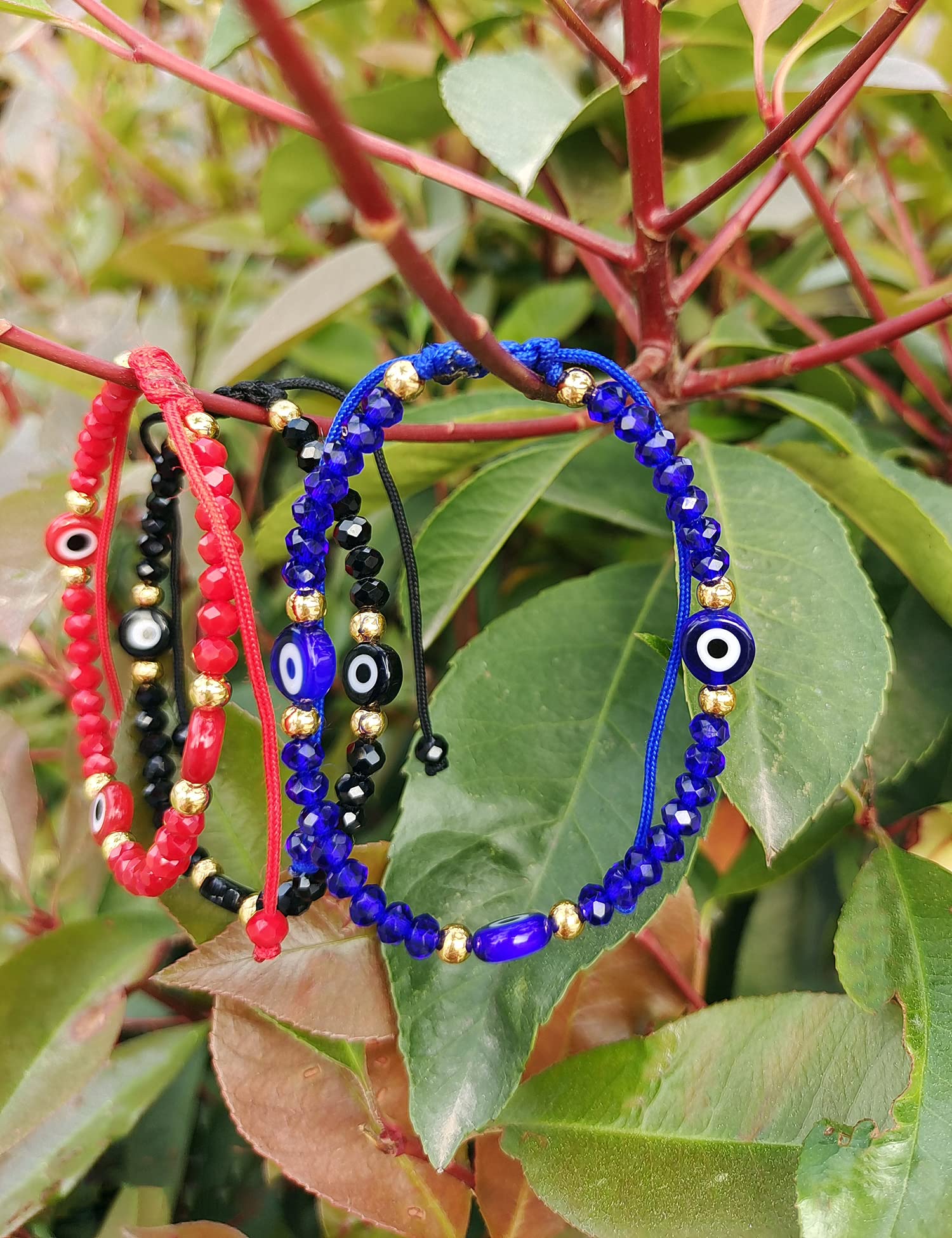 Evil Eye Beaded Bracelet for Women - Adjustable Protection Amulet with Blue & Red Beads - Good Luck Charm Jewelry for Everyday Wear, Gift Giving & Spiritual Protection