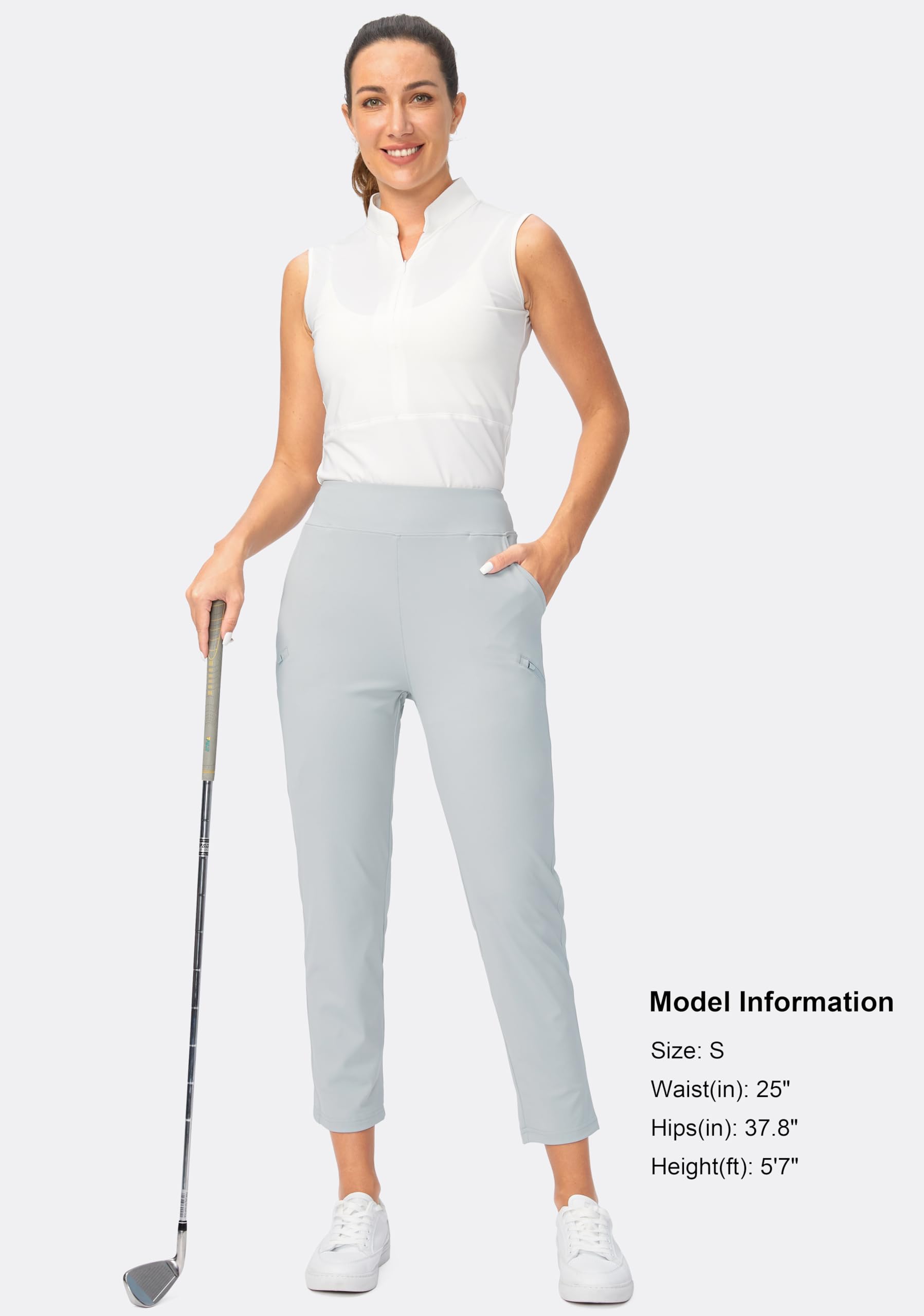 SANTINY Women's High Waist 7/8 Ankle Golf Pants with 3 Zipper Pockets - Stretchy Workout Travel Pants for Yoga, Running & Casual Wear